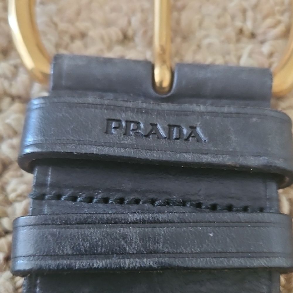 Prada Black Leather Belt with Gold Circular Buckle Thick Leather. - Picture 3 of 7